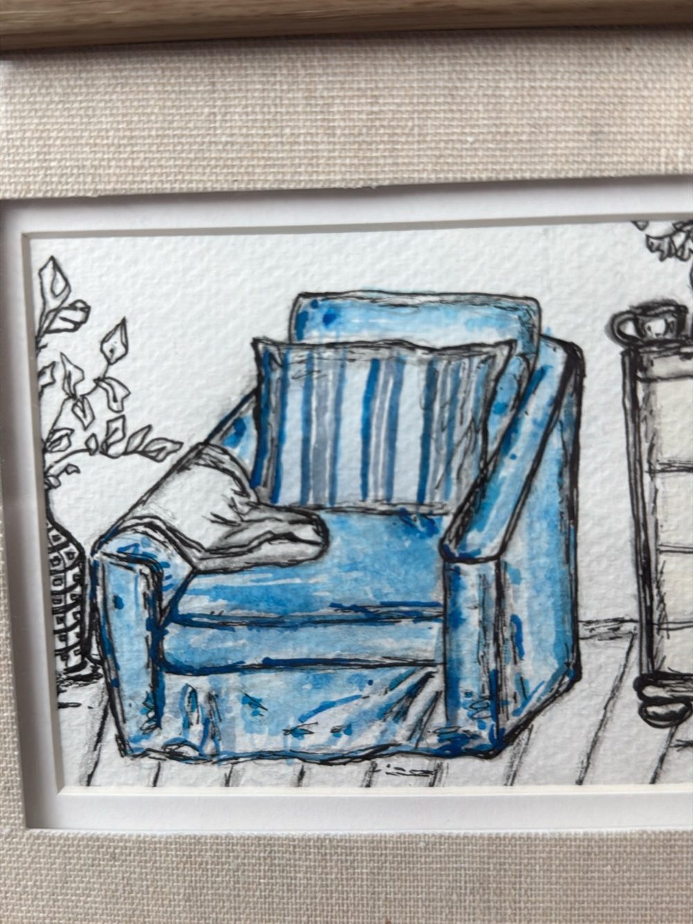 Original Framed Mixed-Media - Big Blue Chair/home/still-life/art
